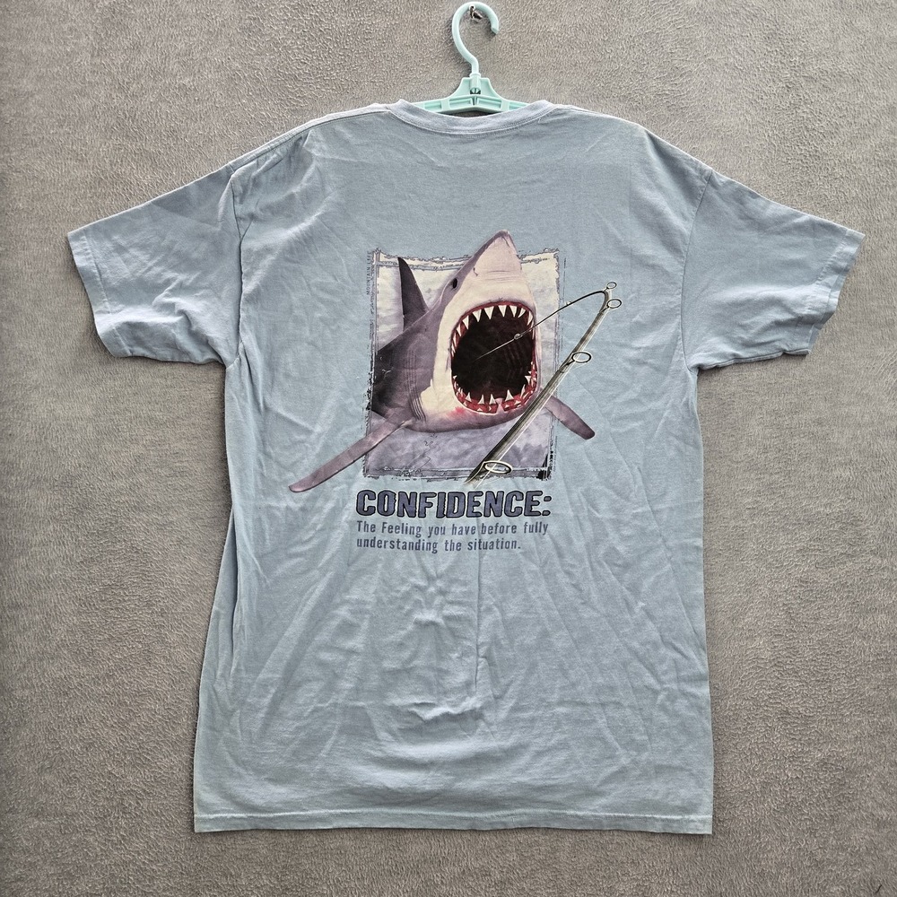 The Mountain Men Shirt XL Blue 2008‎ Graphic Shark Confidence Short Sleeve Tee
